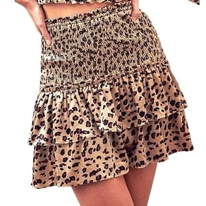 Storia Tiered Smocked Velvet Leopard Skirt Size Medium